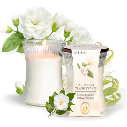 NITIME 2-Pack Gardenia & Ylang-Ylang Scented Candles — Natural Soy, 7.05oz Each | Home Decor & Housewarming
