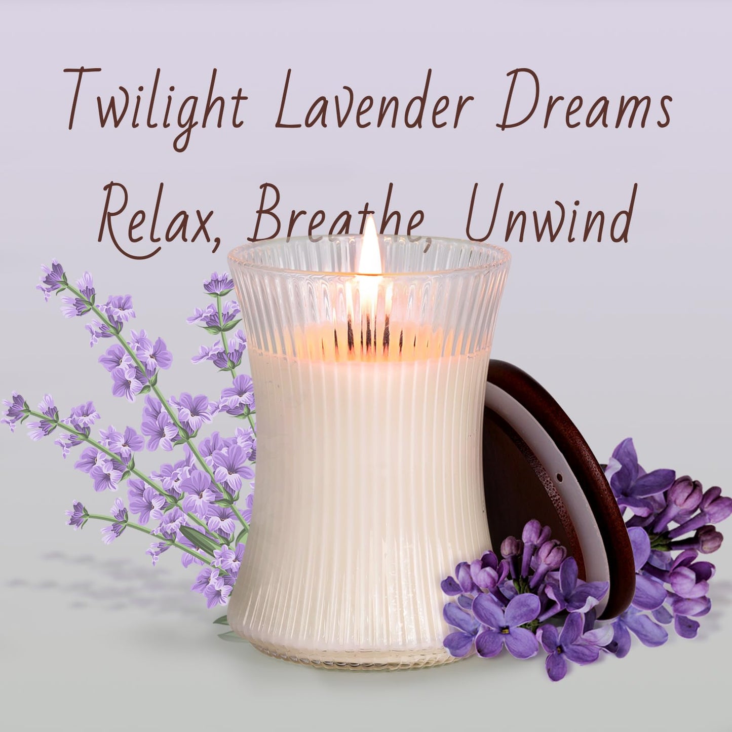 NITIME 2pcs Lavender Scented Candles – Natural Soy, Wood Wick, 7.05oz