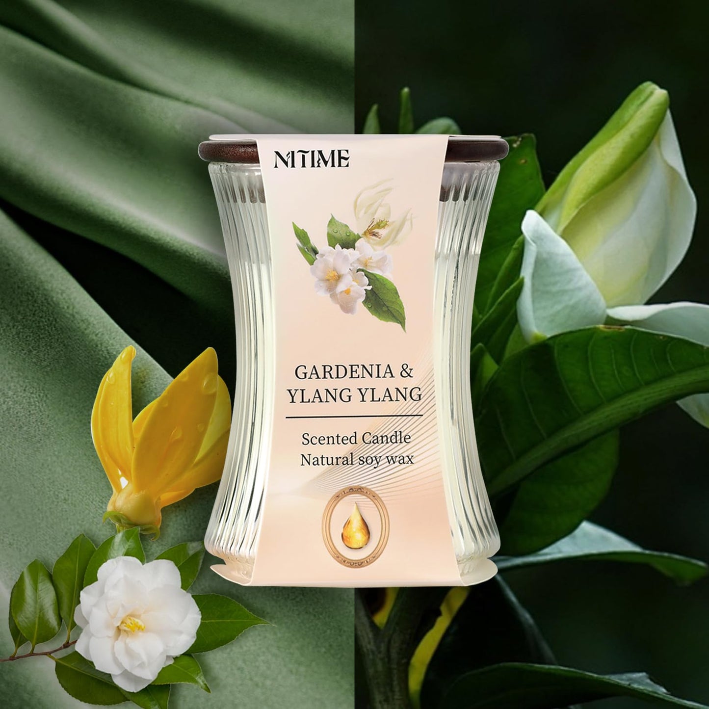 NITIME 2-Pack Gardenia & Ylang-Ylang Scented Candles — Natural Soy, 7.05oz Each | Home Decor & Housewarming