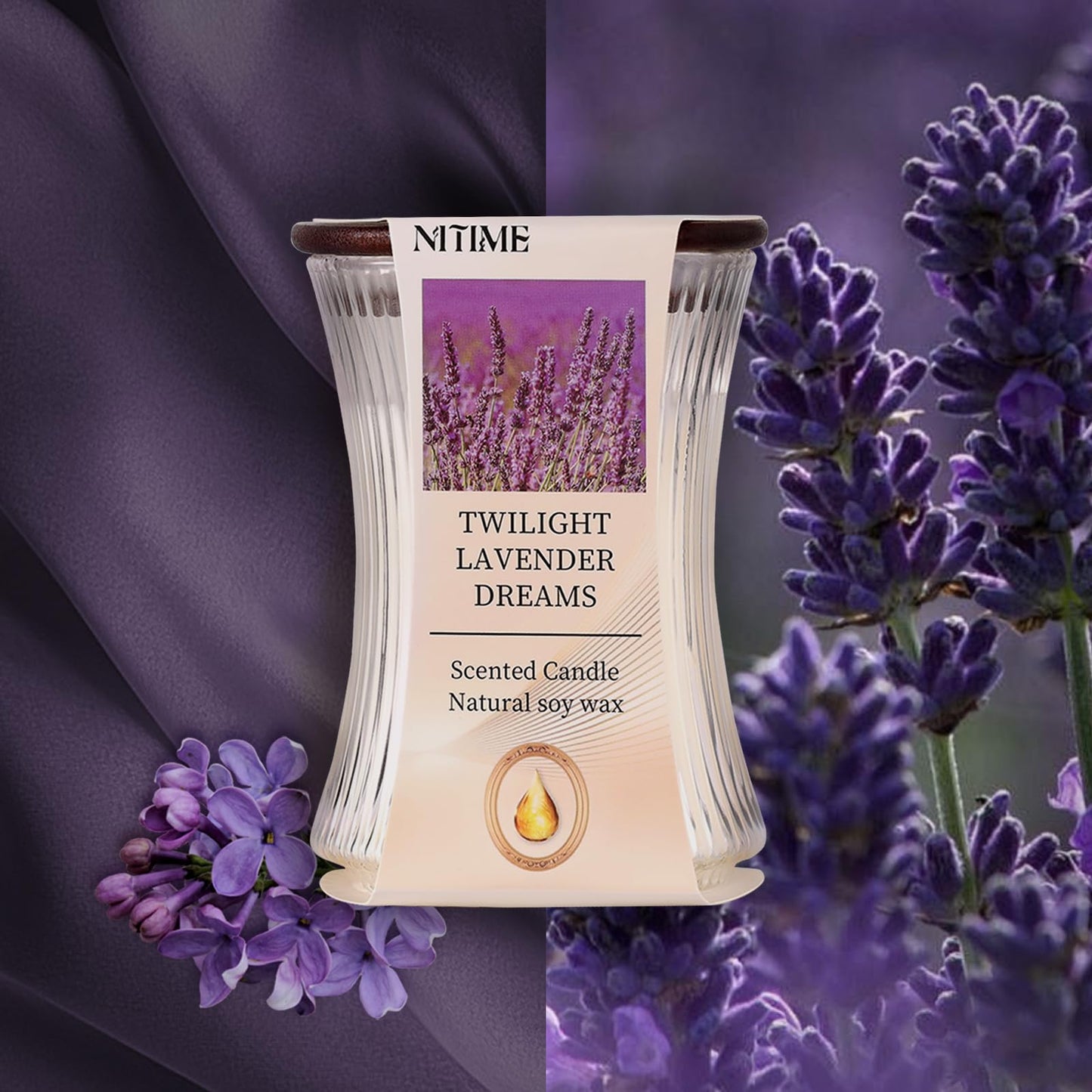 NITIME 2pcs Lavender Scented Candles – Natural Soy, Wood Wick, 7.05oz