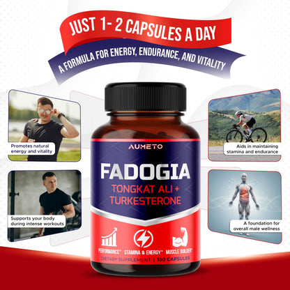 Fadogia Agrestis Supplement with Turkesterone, Tongkat Ali & D3 – Male Energy, Strength & Memory