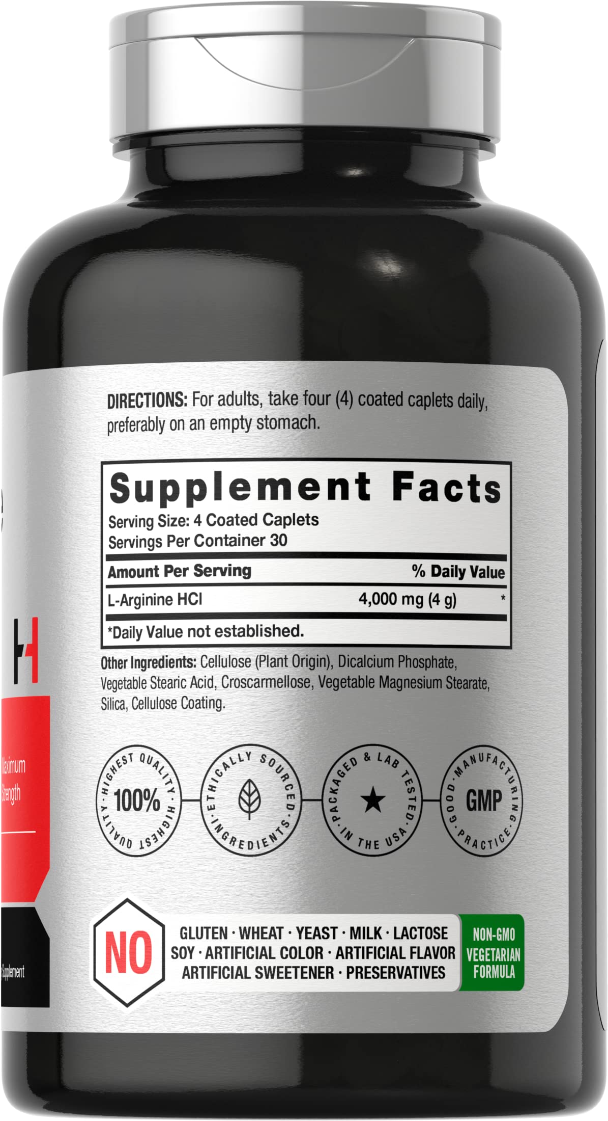 Horbäach L-Arginine 4000mg – 120 Caplets | Nitric Oxide Precursor for Men & Women | Vegetarian, Non-GMO, Gluten Free