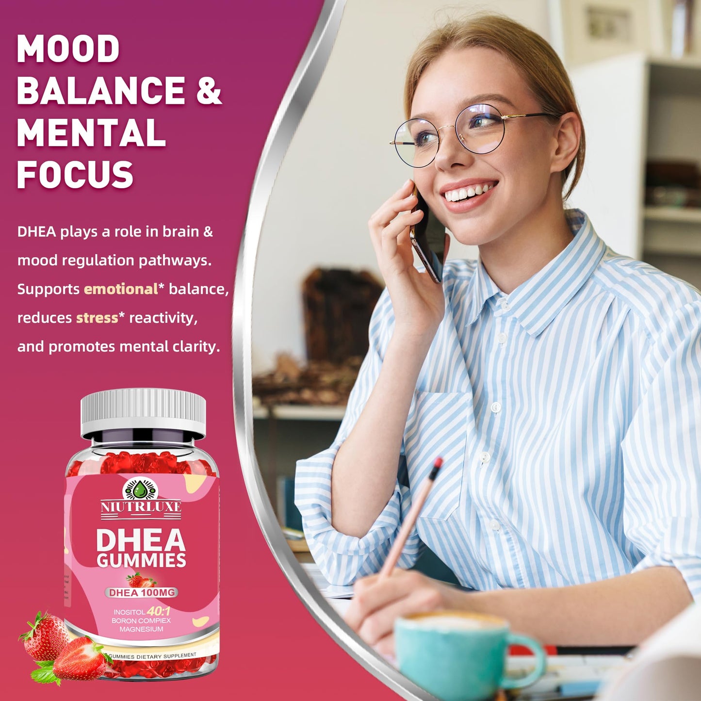 NIUTRLUXE DHEA Gummies 100mg for Women – Pro-Aging, Ovarian & Sleep Support (60 Count)