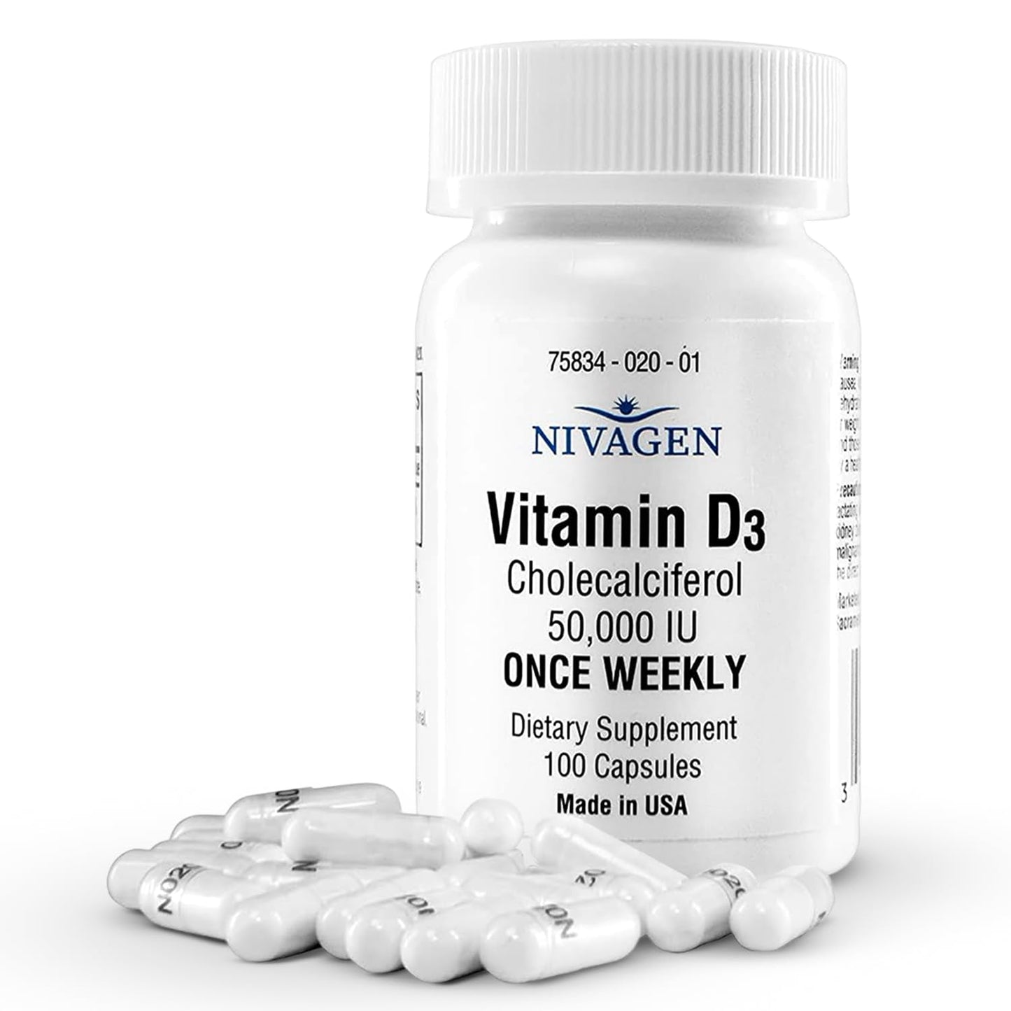 Nivagen Vitamin D3 50,000 IU Weekly Dose – 100 Capsules | Made in USA
