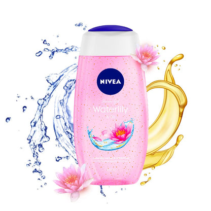 NIVEA Bath Shower Water Lily Oil – 250 ml Moisturizing Skin Cleanser with Oil Pearls & Water Lily Fragrance