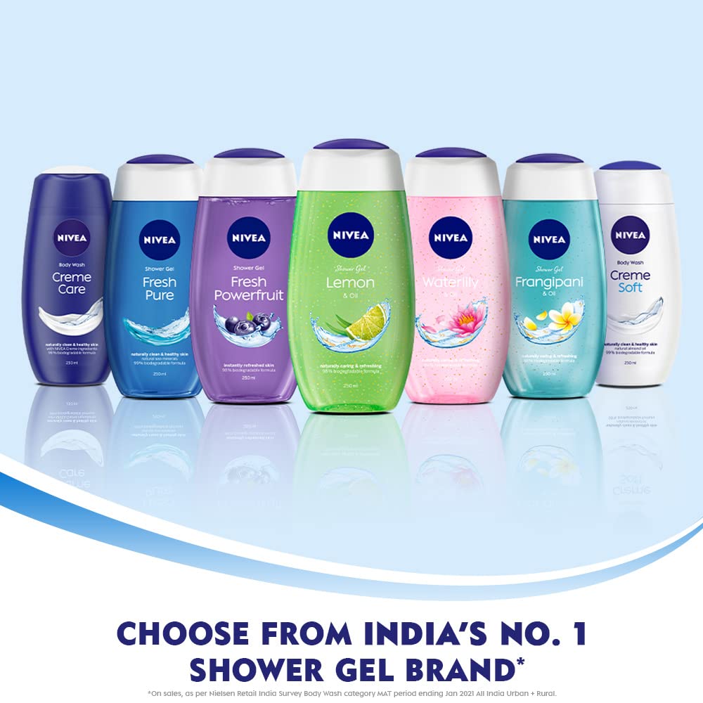NIVEA Bath Shower Water Lily Oil – 250 ml Moisturizing Skin Cleanser with Oil Pearls & Water Lily Fragrance
