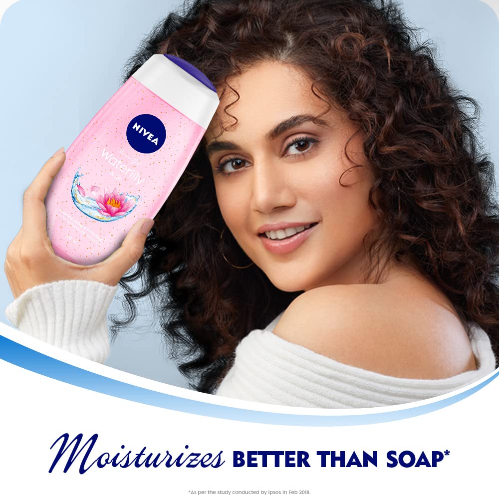 NIVEA Bath Shower Water Lily Oil – 250 ml Moisturizing Skin Cleanser with Oil Pearls & Water Lily Fragrance