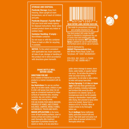 Nix Lice & Bed Bug Spray for Home Use — Odor-Free, Non-Staining (5 Fl Oz)