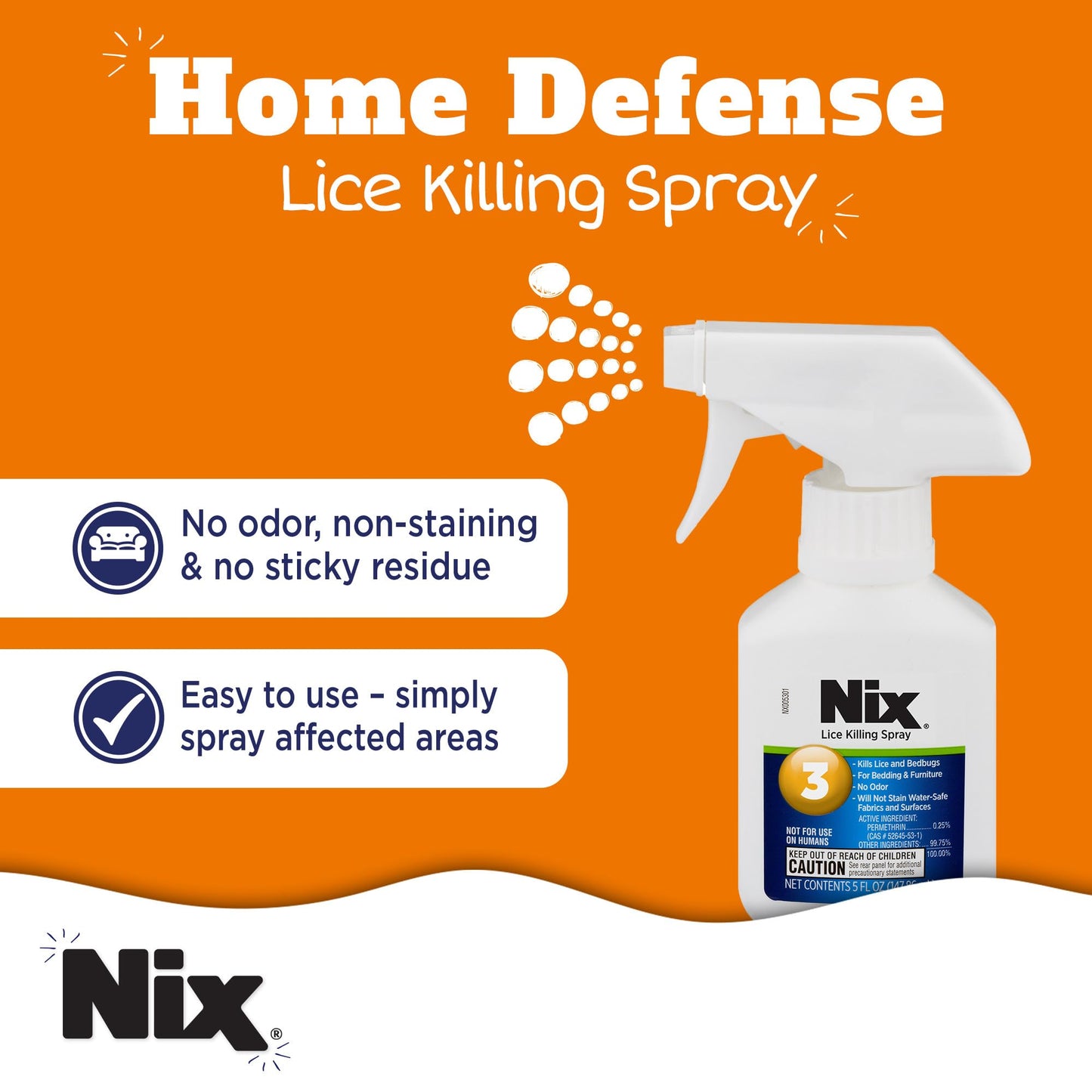 Nix Lice & Bed Bug Spray for Home Use — Odor-Free, Non-Staining (5 Fl Oz)