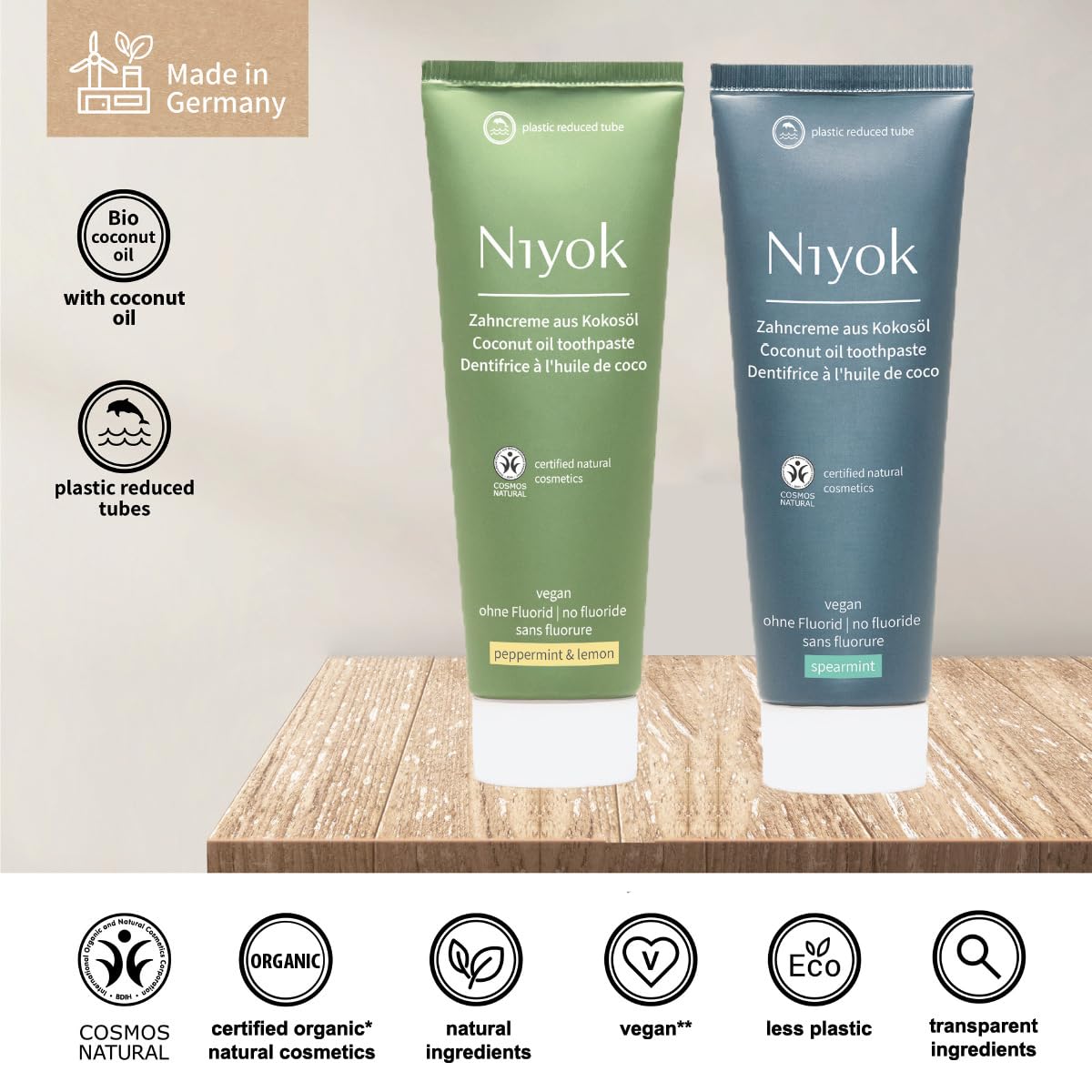 Niyok Fluoride-Free Coconut Oil Toothpaste – Peppermint Lemon & Spearmint 75 ml (4-Pack)