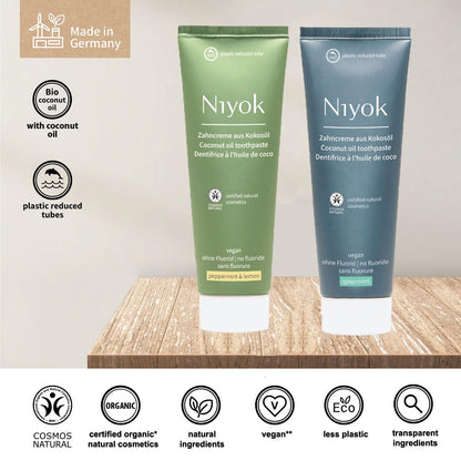 Niyok Fluoride-Free Coconut Oil Toothpaste – Peppermint Lemon & Spearmint 75 ml (4-Pack)