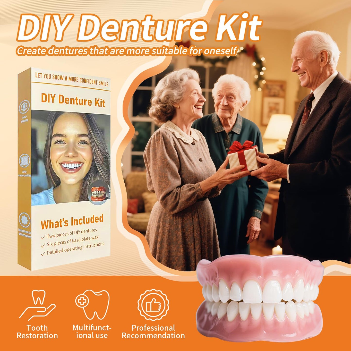 Denture Do it Yourself Full Set of Top and Bottom Fake Teeth to Create Your Perfect Smile at Home-NK03