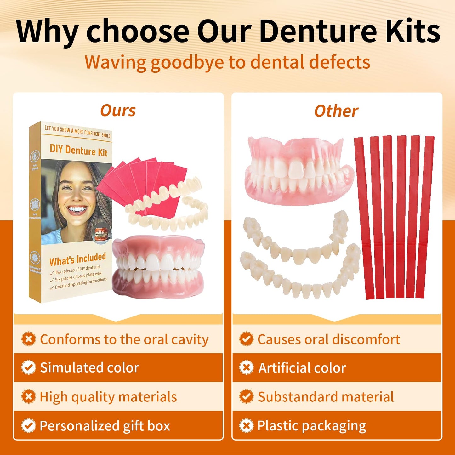 Denture Do it Yourself Full Set of Top and Bottom Fake Teeth to Create Your Perfect Smile at Home-NK03