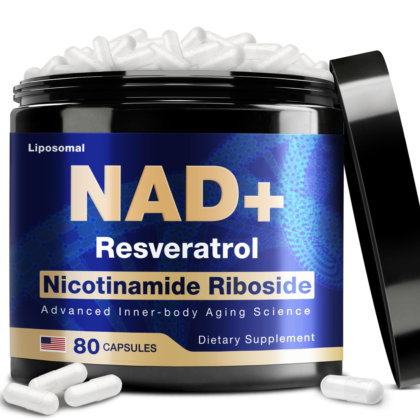 NLMUBR LUCKSIT NAD Supplement – NAD Nicotinamide Riboside 900mg, Liposomal NAD, Resveratrol & Quercetin for Energy, Anti-Aging, Brain & Muscle