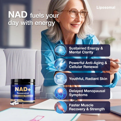 NLMUBR LUCKSIT NAD Supplement – NAD Nicotinamide Riboside 900mg, Liposomal NAD, Resveratrol & Quercetin for Energy, Anti-Aging, Brain & Muscle