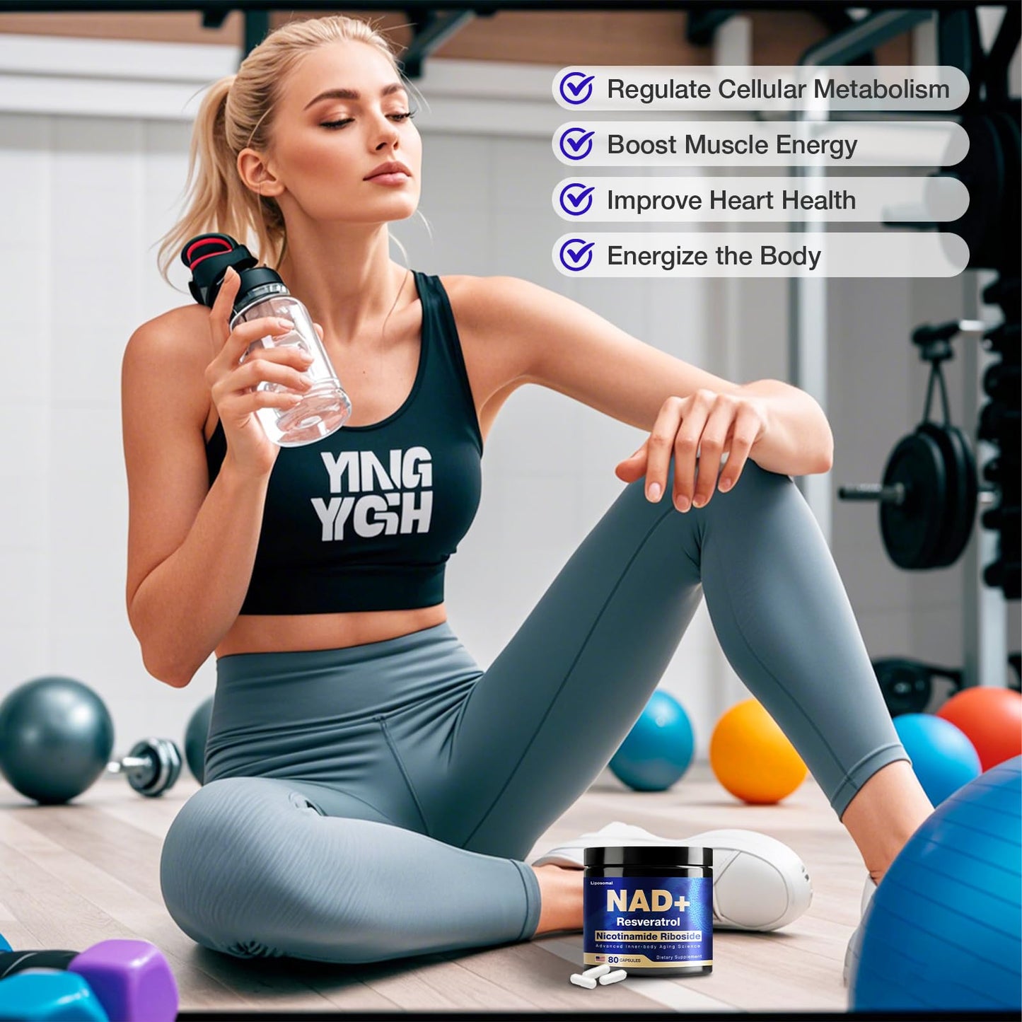 NLMUBR LUCKSIT NAD Supplement – NAD Nicotinamide Riboside 900mg, Liposomal NAD, Resveratrol & Quercetin for Energy, Anti-Aging, Brain & Muscle