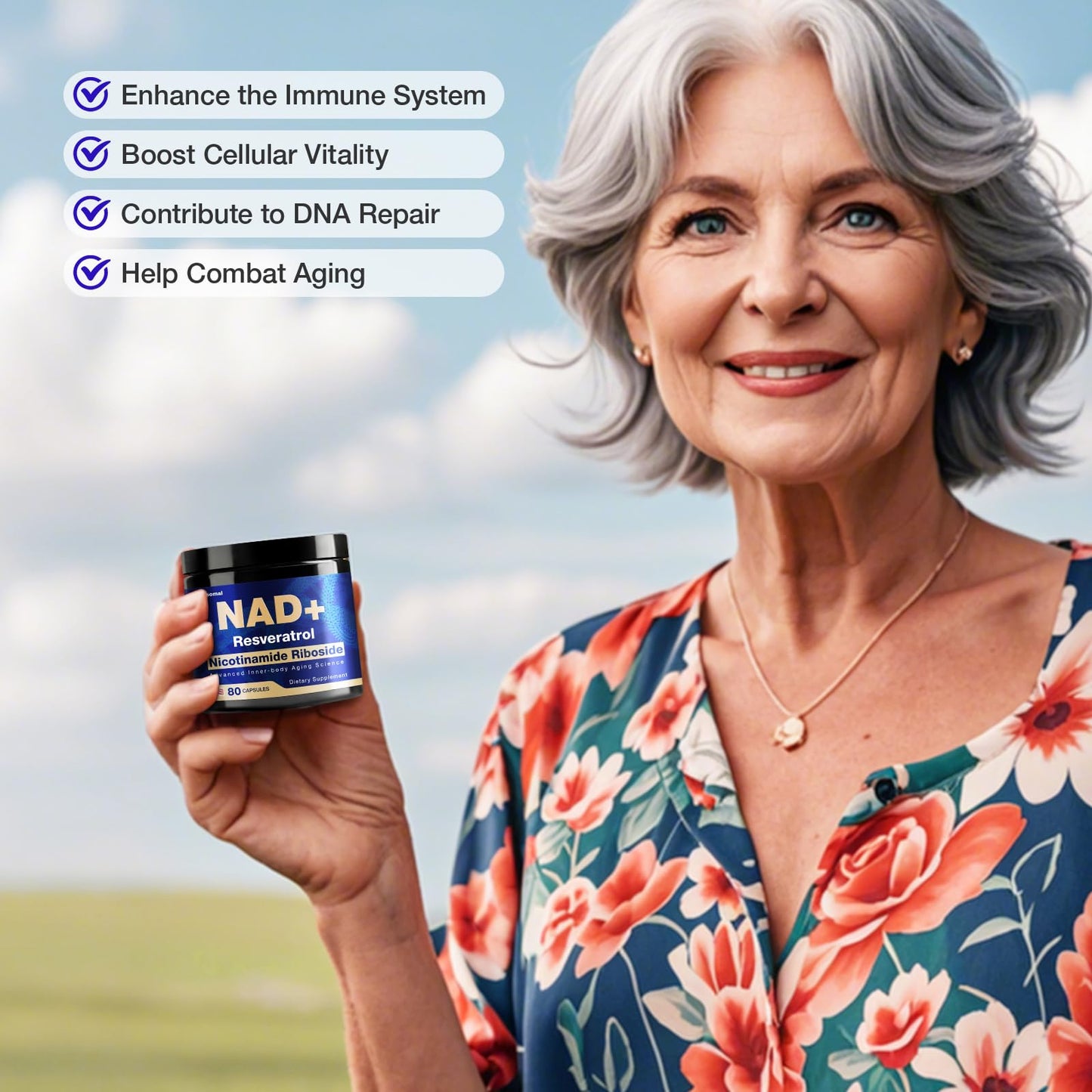 NLMUBR LUCKSIT NAD Supplement – NAD Nicotinamide Riboside 900mg, Liposomal NAD, Resveratrol & Quercetin for Energy, Anti-Aging, Brain & Muscle
