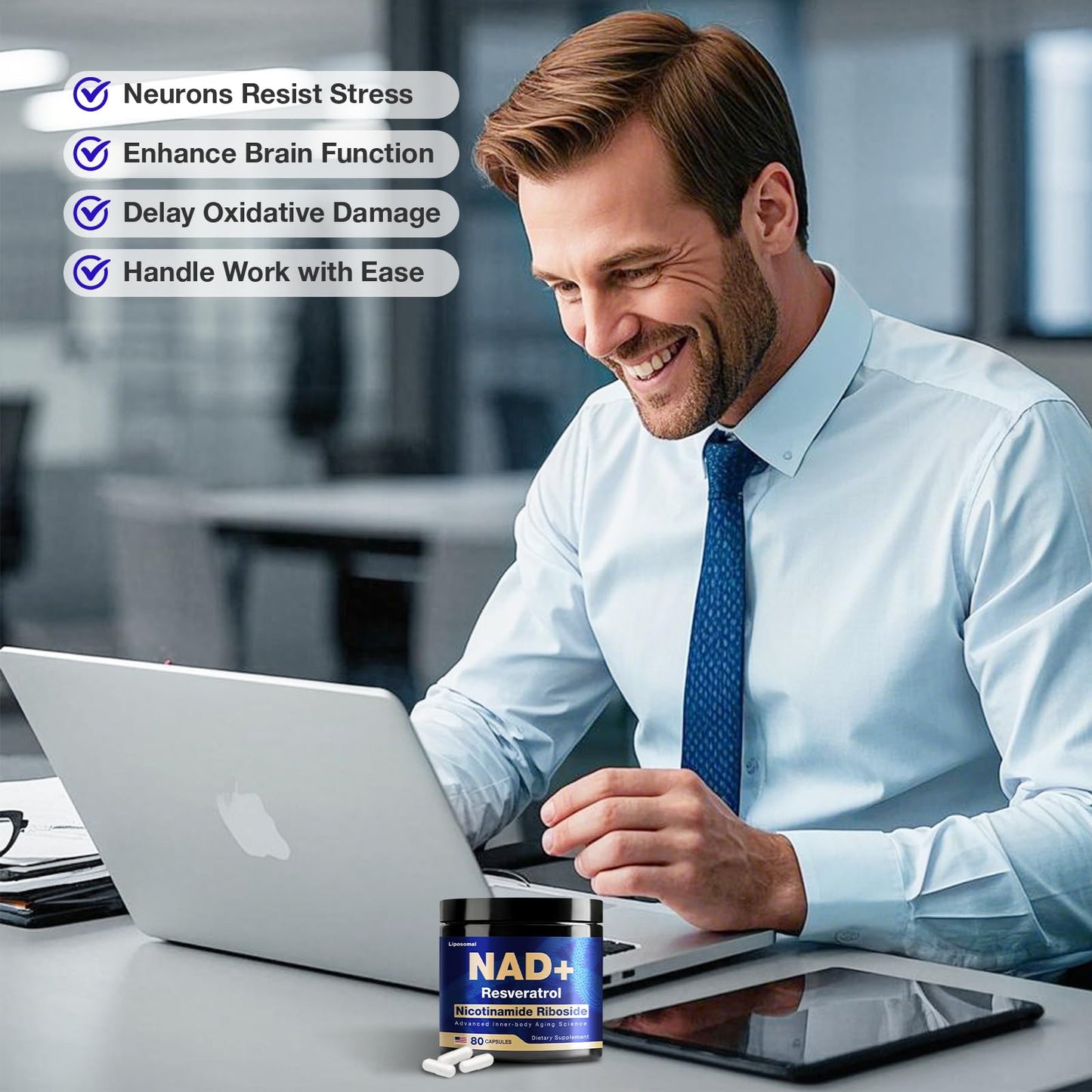 NLMUBR LUCKSIT NAD Supplement – NAD Nicotinamide Riboside 900mg, Liposomal NAD, Resveratrol & Quercetin for Energy, Anti-Aging, Brain & Muscle