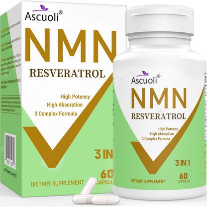 99% Ultra Purity NMN 500mg + Trans-Resveratrol 600mg - 1150mg NMN Resveratrol Supplement | 3-in-1 Formula | 60 Caps