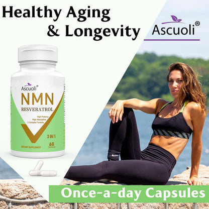 99% Ultra Purity NMN 500mg + Trans-Resveratrol 600mg - 1150mg NMN Resveratrol Supplement | 3-in-1 Formula | 60 Caps
