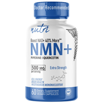 NMN 500mg NAD+ Supplement | Nutri Ultra High Absorption NMN with Quercetin Phytosome & Black Pepper - 60 Capsules