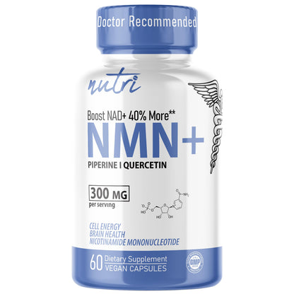 NMN Supplement 300mg NAD Supplement - Nutri Ultra High Absorption Stabilized NMN Nicotinamide Mononucleotide, 40% More NAD+ with Quercetin Phytosome & Black Pepper - mnm supplement (60 Capsules)
