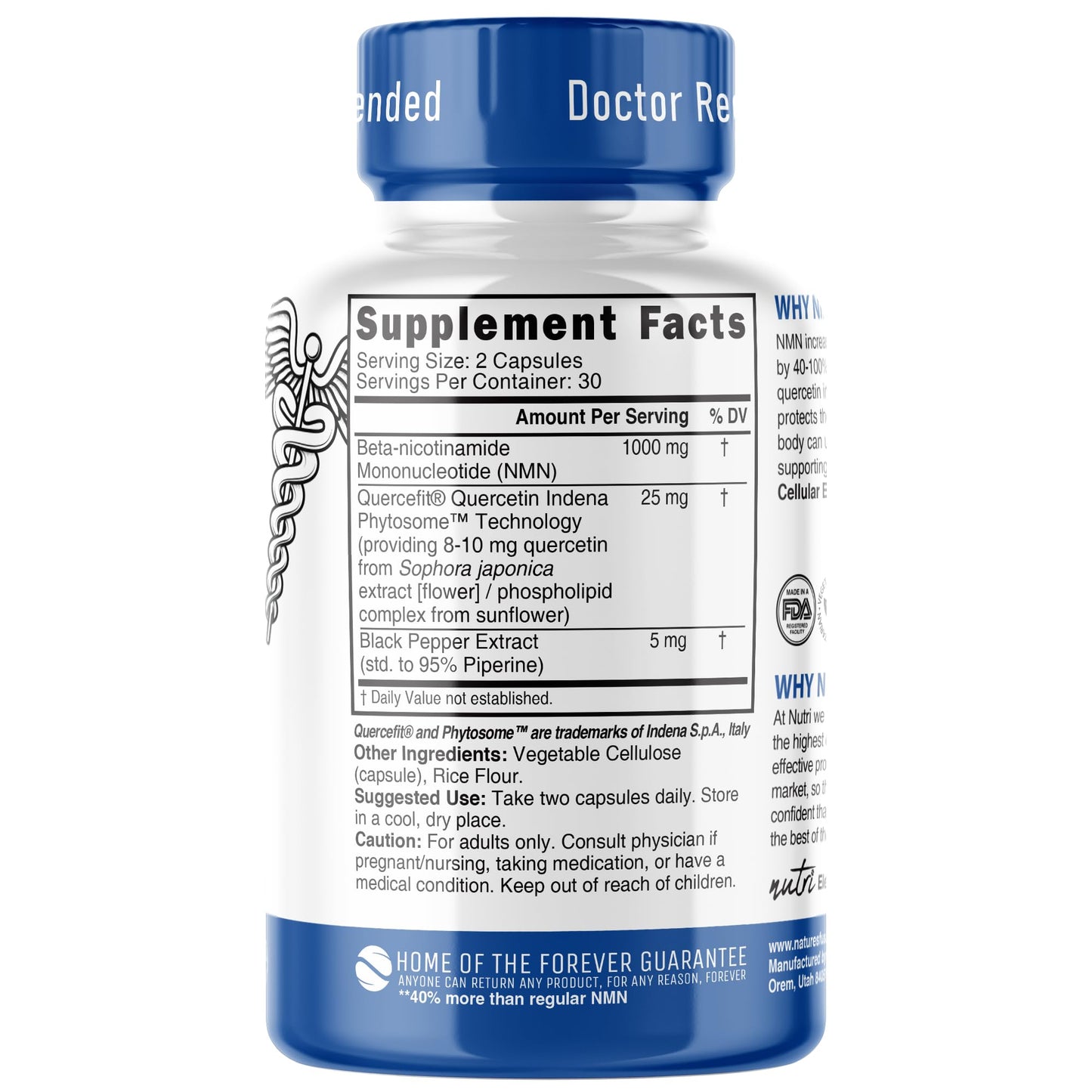NMN 1000mg NAD Booster - Nutri Ultra High Absorption NMN with Quercetin Phytosome & Black Pepper (60 Capsules)