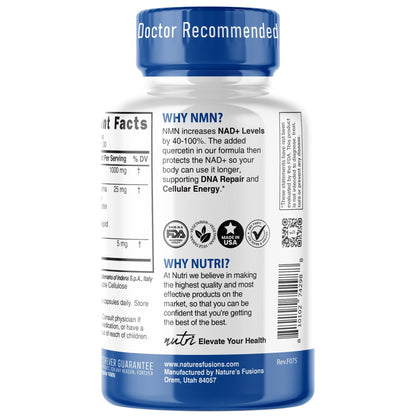 NMN 1000mg NAD Booster - Nutri Ultra High Absorption NMN with Quercetin Phytosome & Black Pepper (60 Capsules)