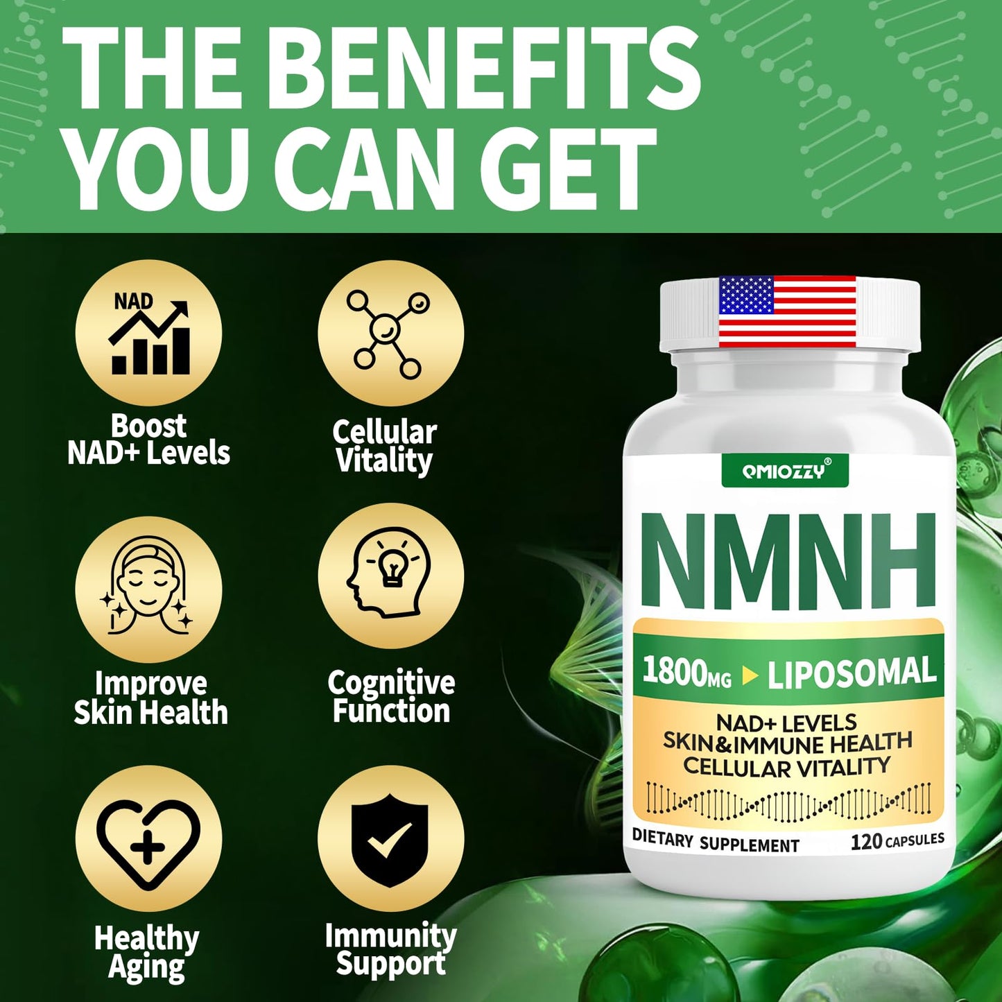 NMNH 1000mg NAD+ Support | Liposomal Resveratrol & NR | Vegan