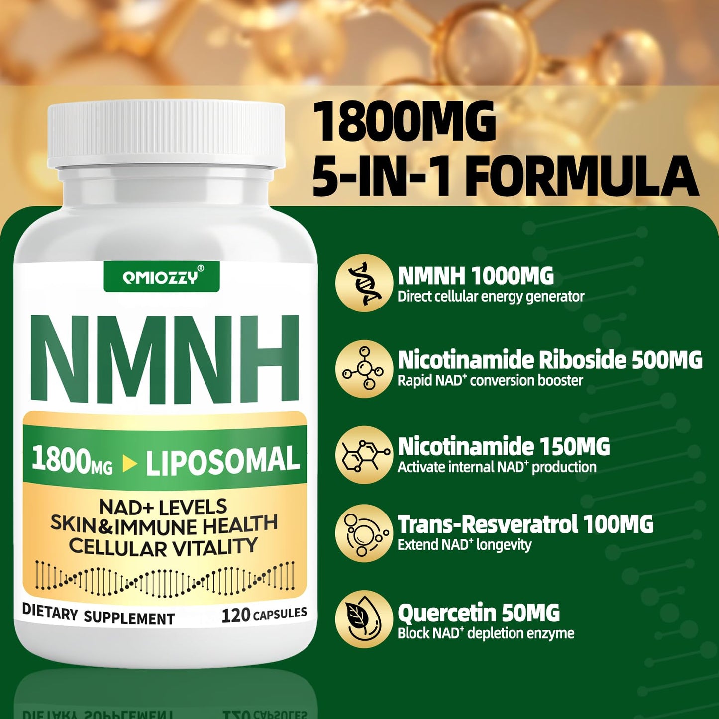 NMNH 1000mg NAD+ Support | Liposomal Resveratrol & NR | Vegan