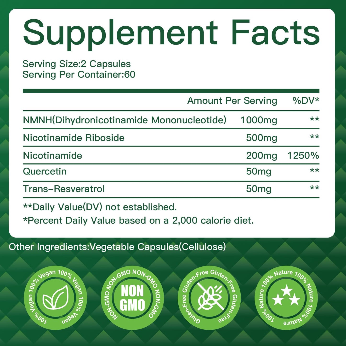 NMNH (Dihydronicotinamide Mononucleotide) NMNH 1000mg - NAD+ Support, Energy & Focus, 120 Capsules