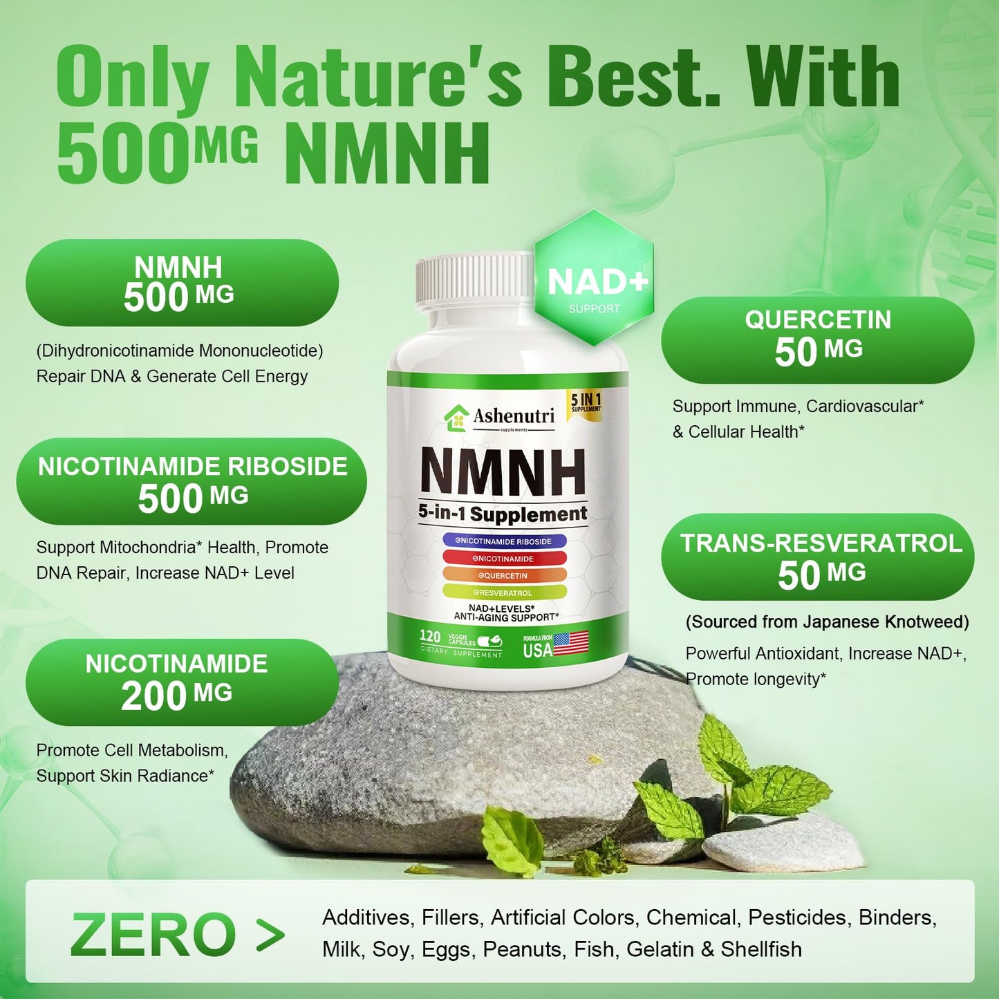 NMNH NMN Alternative Supplement with Niacinamide, Quercetin & Trans-Resveratrol | NAD+ Support (120 Caps)