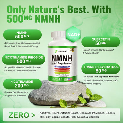 NMNH NMN Alternative Supplement with Niacinamide, Quercetin & Trans-Resveratrol | NAD+ Support (120 Caps)