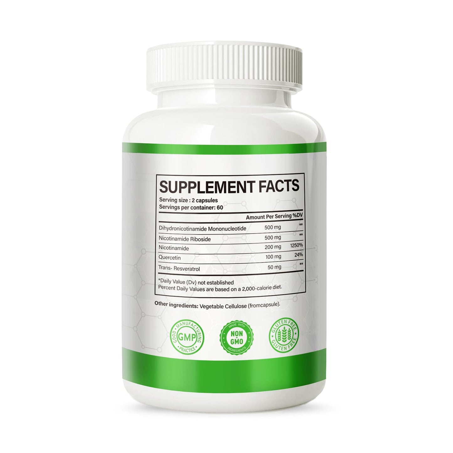 NMNH NMN Alternative Supplement with Niacinamide, Quercetin & Trans-Resveratrol | NAD+ Support (120 Caps)