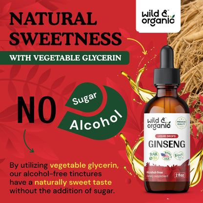 Wild & Organic Korean Red Ginseng Drops - Immune Support | Vegan & Alcohol-Free - 2 fl oz