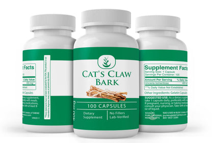 Pure Cat's Claw Bark Capsules – 100 Count, Additive-Free & Lab Verified