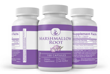 Pure Marshmallow Root Capsules – 100 Count, Always Pure, No Additives, Lab Verified