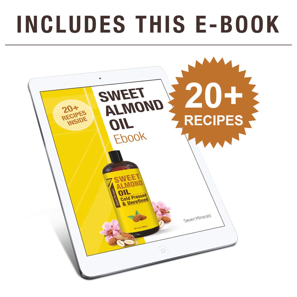 Seven Minerals Pure Cold Pressed Sweet Almond Oil – 32 oz Unrefined Carrier Oil for Skin & Hair