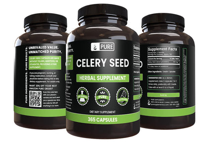 Pure Celery Seed Capsules (365) – No Magnesium Or Rice Fillers | Lab Verified