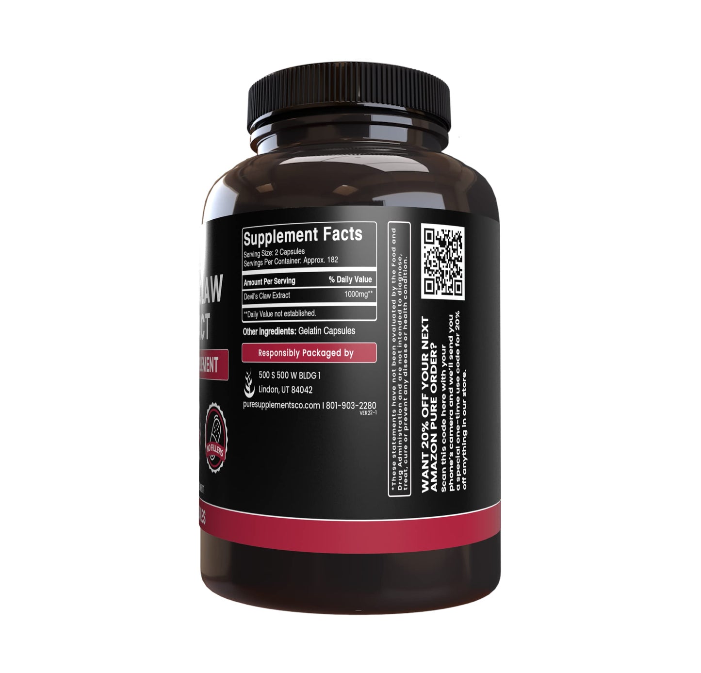 Pure Original Devil's Claw – 365 Capsules, No Magnesium or Rice Fillers, Lab Verified