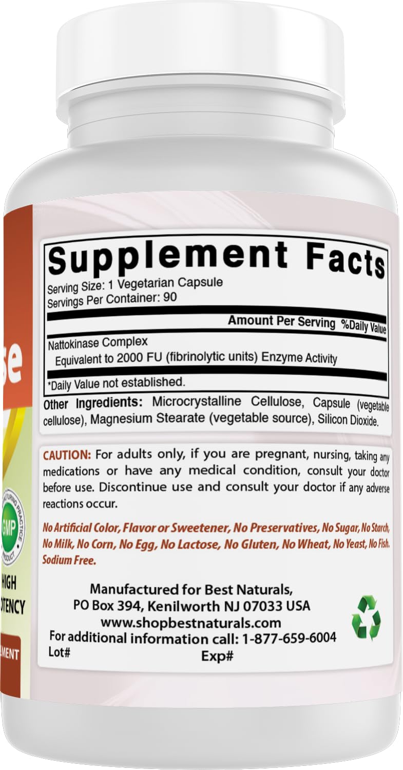 Best Naturals Nattokinase 2000 FU - 100 mg per Vegetarian Capsule | 90 Capsules | Made in USA