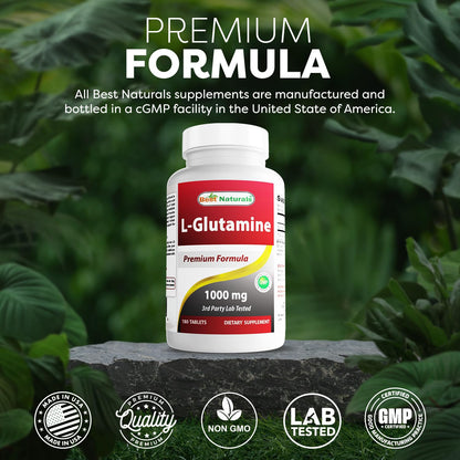 Best Naturals L-Glutamine 1000mg – 180 Count (Non-GMO) Tablets