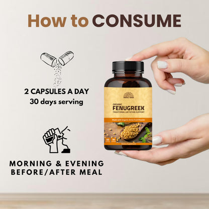 Hebhac Herbs Fenugreek Capsules for Women - 60 Capsules | 1000mg Lactation & Breastfeeding Support
