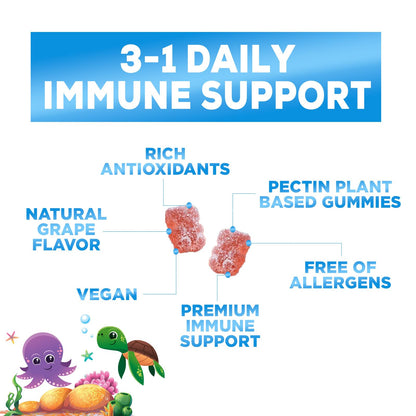 Kids Immune Support Gummies – Vitamins C, Zinc & Echinacea (90 Gummies) | Non-GMO, Gluten-Free & Vegan