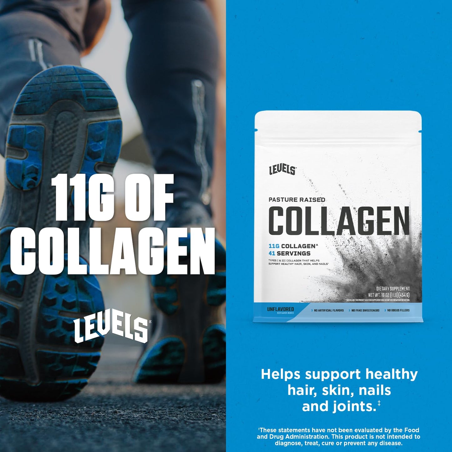 Levels Collagen Peptides – Unflavored, 11g Per Scoop, 1 lb, No Artificial Ingredients