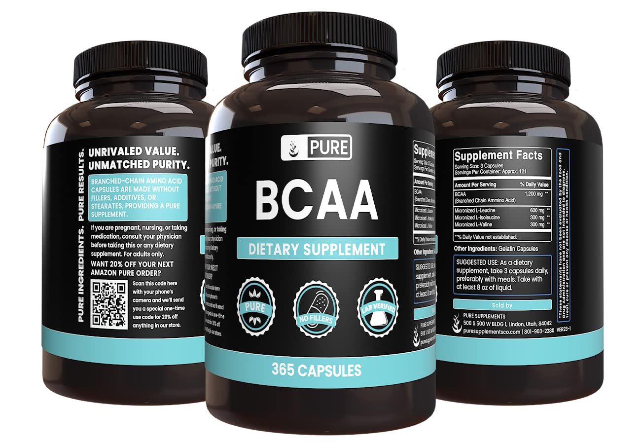 Pure Original Ingredients BCAA (365 Capsules) – No Magnesium or Rice Fillers | Always Pure, Lab Verified