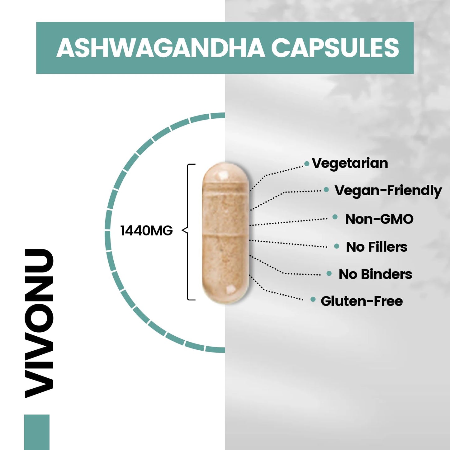 VivoNu Ashwagandha Vegan Capsules – KSM-66, Black Pepper, 60 Count