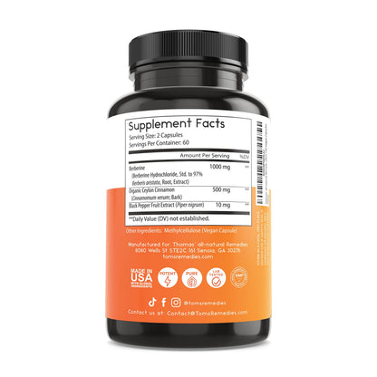 Thomas' All-Natural Berberine 500mg (1000mg per serving) - 120 Vegan Capsules