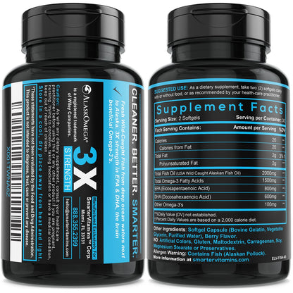 SmarterVitamins Omega-3 5-Pack – Berry Burpless Fish Oil, 2000mg DHA EPA, AlaskOmega