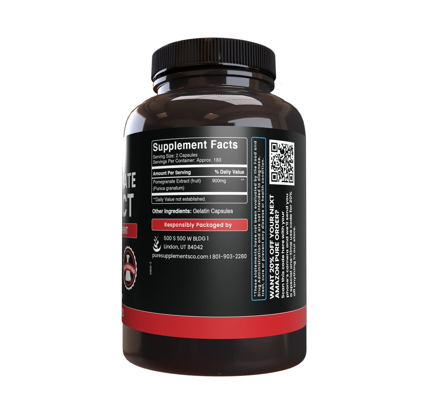 Pure Original Pomegranate Extract Capsules (365) – No Magnesium or Rice Fillers, Lab Verified